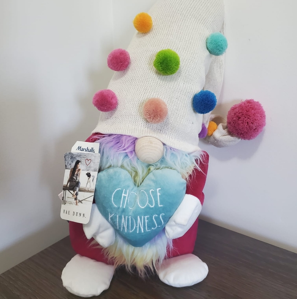 Colorful Rae Dunn Gnome Plush with Heart HTF